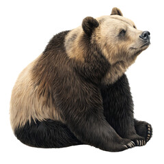 Realistic Grizzly Bear Sitting in a Calm and Thoughtful Pose