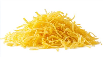 close up of lemon zest on a white background