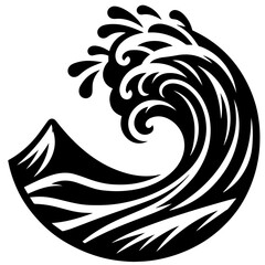 Obraz premium Clean black and white vector silhouette of a water waves logo on white background