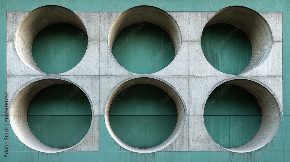 Aufkleber Vibrant circular patterns adorn a modern architectural wall in an urban setting, showcasing a blend of colors and shapes during daylight