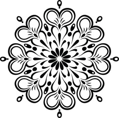 Floral Mandala Ornament - Black and White Decorative Vector