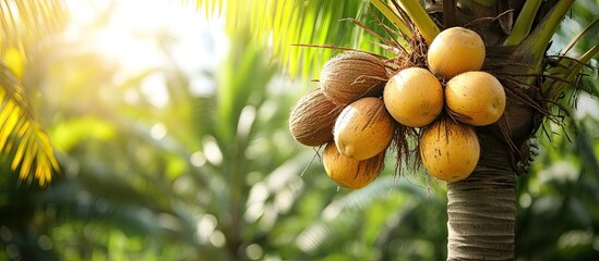 Sunlit Coconuts on a Palm Tree