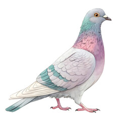 Beautifully detailed illustration of a pigeon with pastel feathers and soft color gradients in a realistic artistic style perfect for nature wildlife and ornithology designs