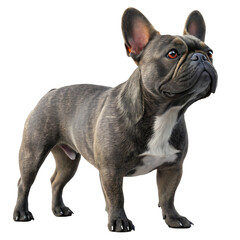 Adorable French Bulldog standing on white background with strong muscular build and alert expression perfect for pet lovers and stock photography use
