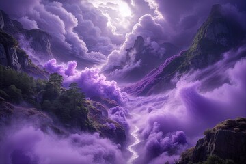 Alluring Purple Scene with Mesmerizing Swirls and Clouds of Mist