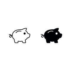 piggy bank icon set color editable on white background