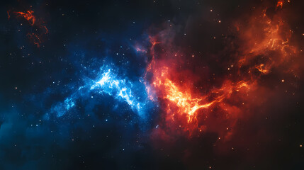 A blue flame and red flame, with sparks and glowing dust with an abstract magic effect. Nebula Sparks. Illustration