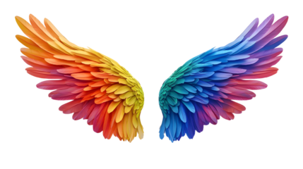 Isolated rainbow pride wings on a clear backdrop.