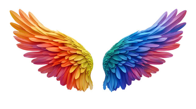 Isolated rainbow pride wings on a clear backdrop.