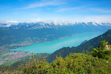 Obraz premium turquoise lake Brienzersee, view from Schynige Platte mountain, swiss alps