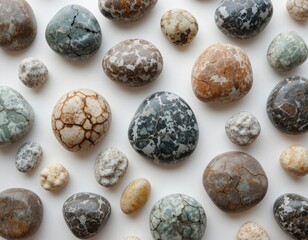 Arrangement of Polished Pebble Stones with Unique Textures and Patterns