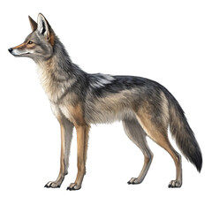 Realistic coyote standing isolated on white background perfect for wildlife photography nature conservation and stock imagery showcasing the adaptability intelligence and beauty of this wild canine sp