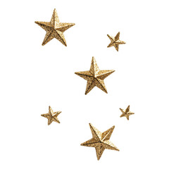 Five golden stars of varying sizes scattered in an artistic arrangement.
