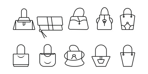 Outline handbag icon vector, woman handbag icon, shopping bag, clutch bag icon illustration