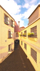 石畳のある街かど　3DCGレンダリング