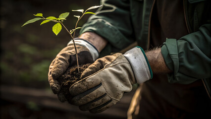 Hands Holding a Small Sapling in Soil, Symbolizing Growth and Sustainability, Ai Generated Image