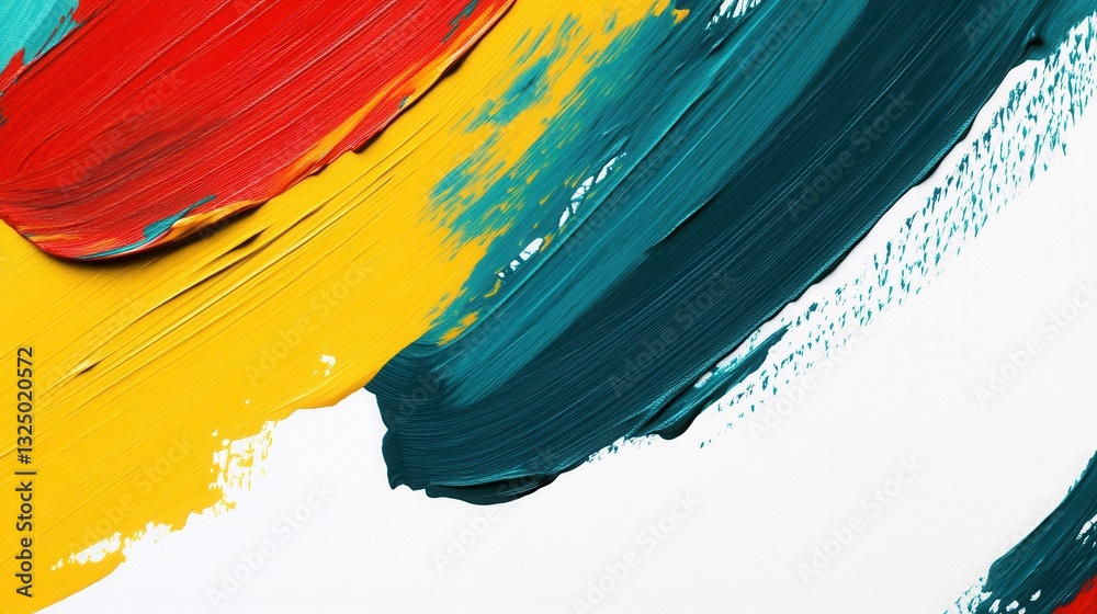 Aufkleber Bold abstract background with striking paint strokes in teal, yellow, and red creating an artistic and inspiring vibe for creativity
