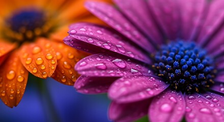 Obraz premium Closeup of Colorful Daisies with Water Droplets Fresh and Vibrant