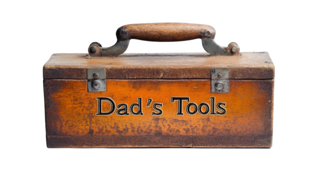 World Father’s Day PNG file transparent background – Flat vector of a toolbox with ‘Dad’s Tools’ engraved on it