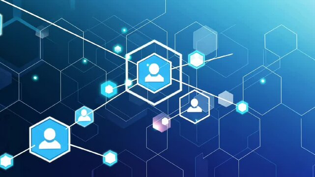 social network futuristic digital interface with blue hexagonal connections representing online communication and technology concepts
