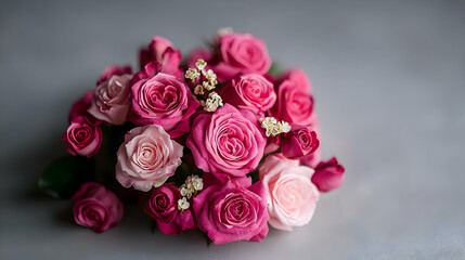 Obraz premium Close Up Of Pink And Rose Roses Bouquet On A Gray Surface In Soft Focus With Delicate Petals And Natural Beauty