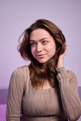 Fototapeta premium Stylish Young Woman Captured in a Modern Office Setting, Exuding Charm and Confidence