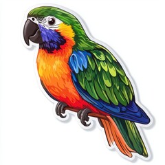 Obraz premium Vibrant illustration of a parrot, showcasing its colorful plumage and detailed features. A tropical bird with a playful expression.