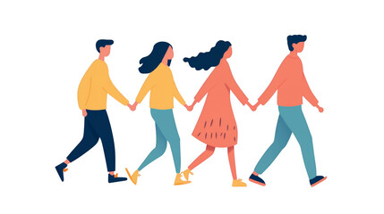 World Father’s Day PNG file transparent background – Flat vector of a family walking together holding hands