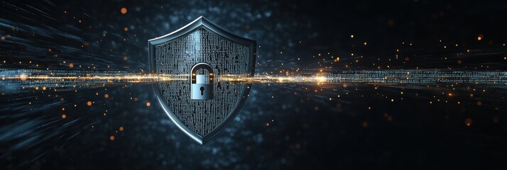 Graphic layout for digital advertising showcasing cybersecurity elements