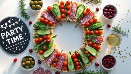Fototapeta premium Cheese Canapé Wreath: A Festive Centerpiece for Holiday Celebrations