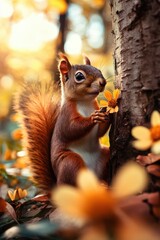 Obraz premium Cute squirrel in Spring field in forest.