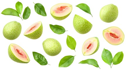 Fresh Guava Fruit with Leaves Isolated on White Background