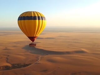 Obraz premium Hot Air Balloon Over Desert Landscape - Adventure Travel, Scenic Flight, Sunrise or Sunset.