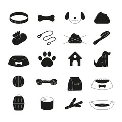 Dogs line icons. Black and white icons. Minimalistic line icons. Veterinary icons on white background. Vector icons for dogs. Pet icons. 