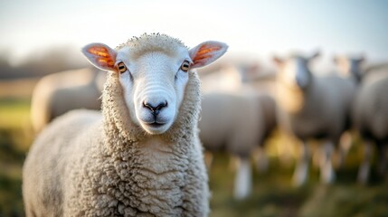 Obraz premium Sheep Portrait in Field at Sunrise