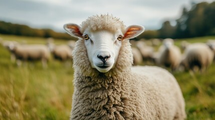 Fototapeta premium Sheep portrait in a grassy field