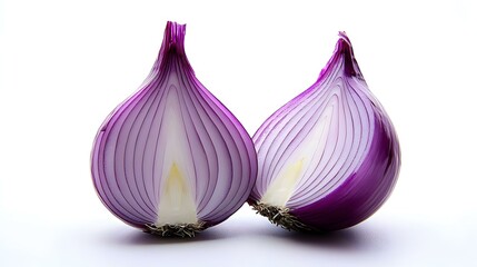 Halved Red Onion Isolated on White Background