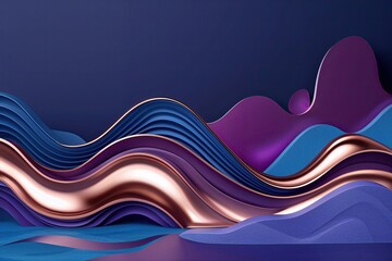 Chic and Luxurious Dimensional Wave Design in Rose Gold on Deep Azure and Violet Background
