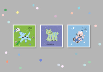 Art Posters With Cute Pets Layout