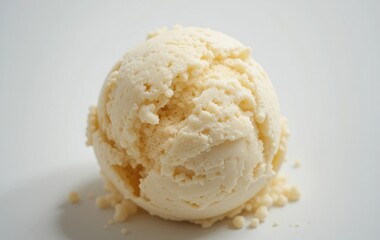 Scoop of Vanilla Ice Cream on White Background Close Up