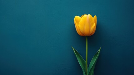 Naklejka premium Single Yellow Tulip on Teal Background