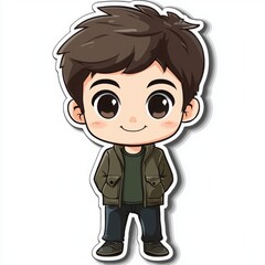 Adorable cartoon illustration of a young Asian boy,  standing confidently in a stylish jacket.  Perfect for children's books or designs!