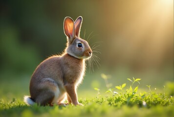 Fototapeta premium Brown Rabbit in Grassy Field