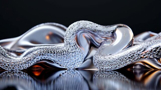 Futuristic hyperrealistic 3D organic chain animation with seamless toroidal links and dual-material textures. Extreme macro close-up with volumetric lighting and gradient color shifts.