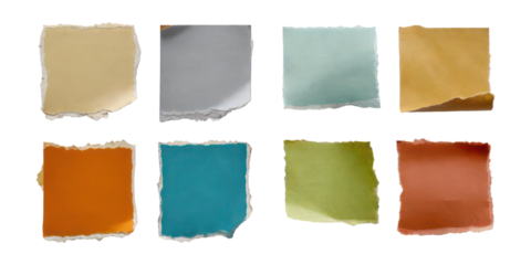 Colorful Torn Paper Squares for Creative Projects,PNG set collection, isolated on transparent background