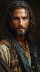 Close-up Portrait of a Man with Long Hair and Beard