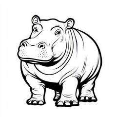 Fototapeta premium Minimalistic Hand-Drawn Hippo Illustration in Bold Lines, 2D Clipart