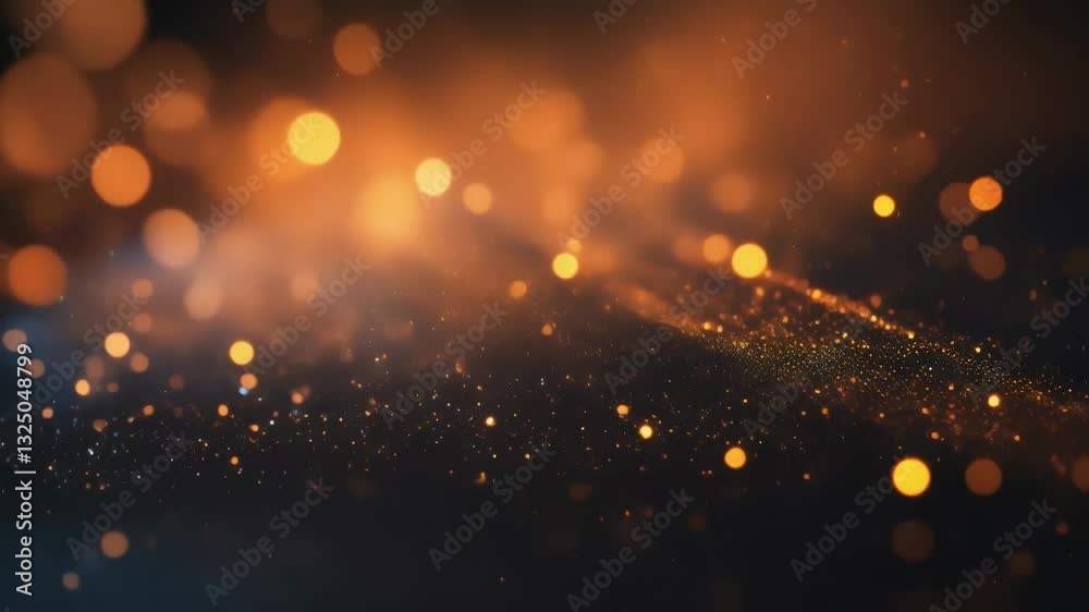 Wall mural luminous golden particles drifting across dark backdrop, generating dreamy bokeh effect with soft gl