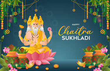 Happy Chaitra Sukhladi Holiday background for hindu festival