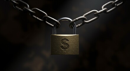 Locked brass padlock with dollar symbol on dark background conveying security and value